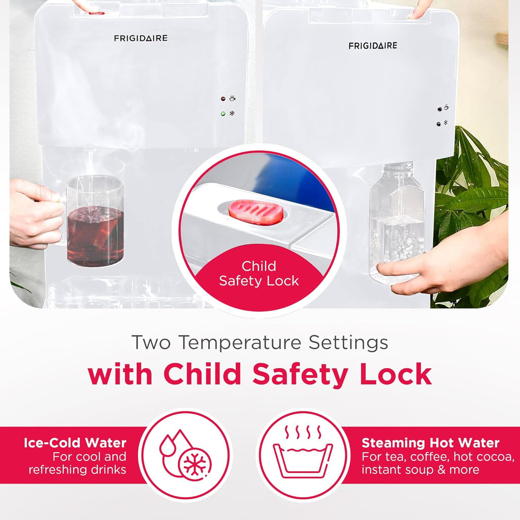 Frigidaire EFWC498 - Top Loading Cooler Dispenser -Hot & Cold Water - Child Safety Lock - Innovative Slim & Sleek Design, Holds 3 or 5 Gallon Bottles - Black wourant