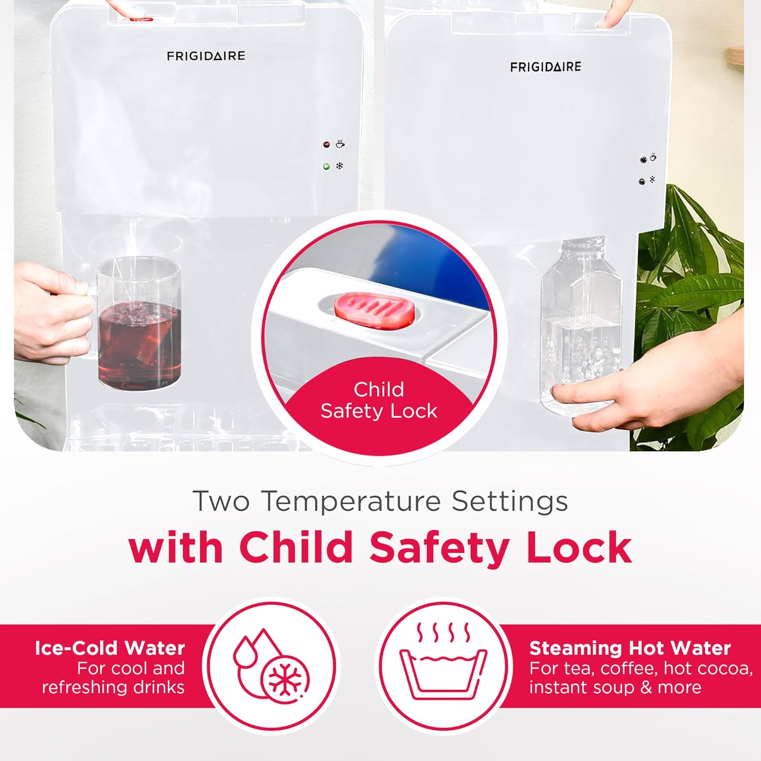 Frigidaire EFWC498 - Top Loading Cooler Dispenser -Hot & Cold Water - Child Safety Lock - Innovative Slim & Sleek Design, Holds 3 or 5 Gallon Bottles - Black wourant
