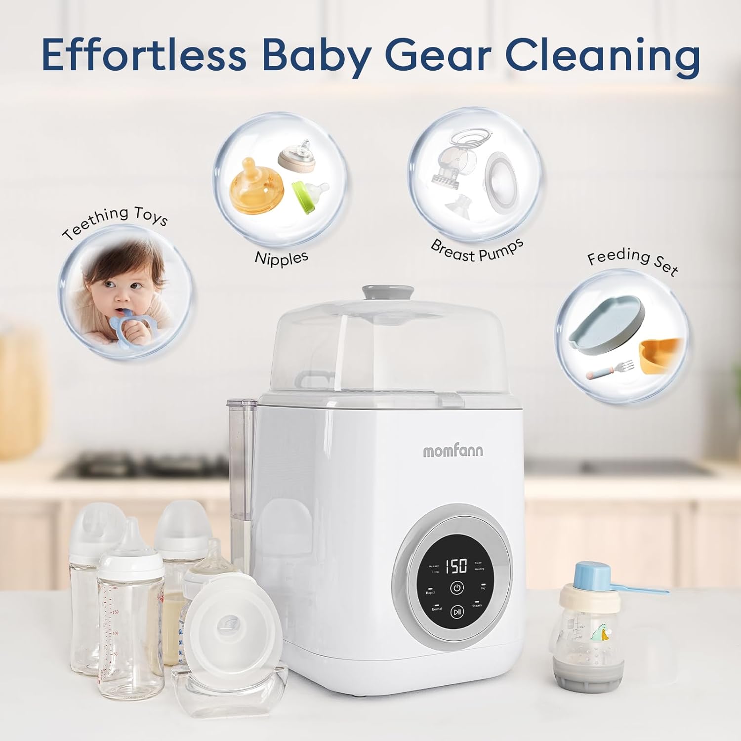 Baby Bottle Washer-19 Min Rapid Wash, Sterilizer and Dryer, All-in-One Cleaner, Bottles, Pump Parts & Baby Essentials wourant
