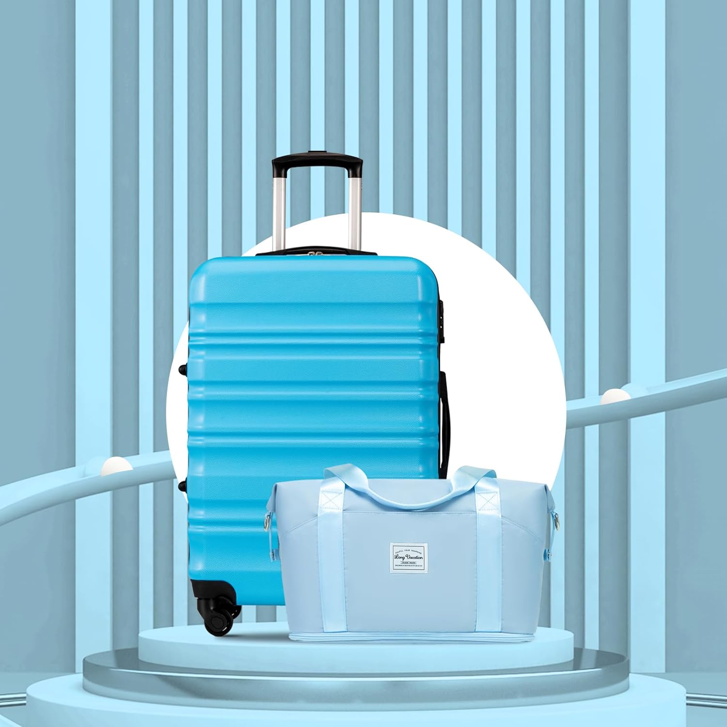 LONG VACATION 6 Piece Luggage Set Carry on Suitcase with ABS+PC hardshell, Spinner Wheels & YKK Zipper TSA Lock wourant