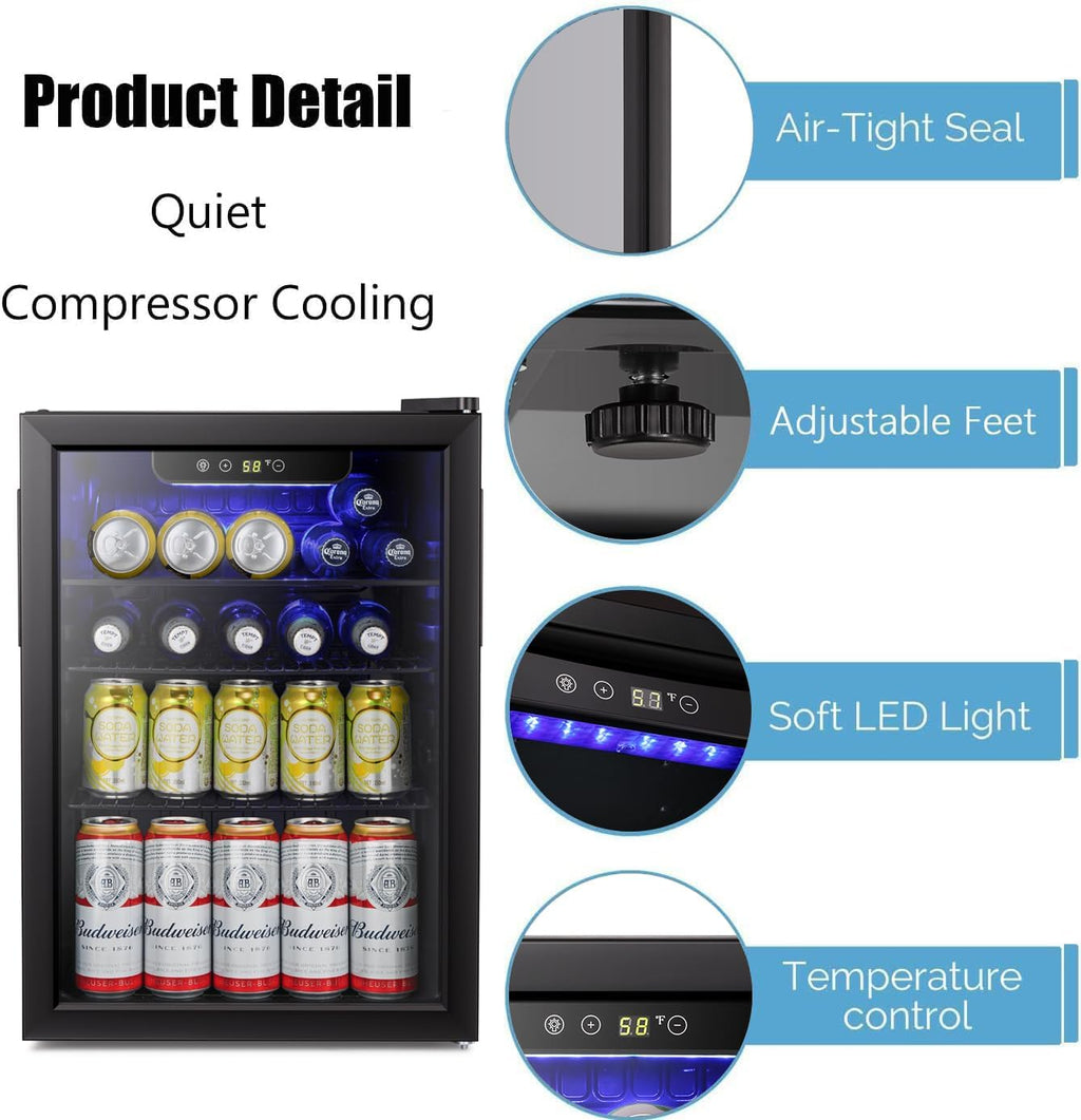 Antarctic Star Beverage Refrigerator Cooler 68 Can, Mini Fridge with Glass Door for Beer Drinks Wine,Freestanding Small Fridge with Electronic Temperature Control for Home and Bar,1.7 cu.ft wourant