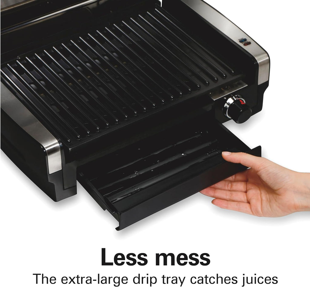 Indoor electric grill with viewing window, adjustable to 450°F, serves 6 people wourant