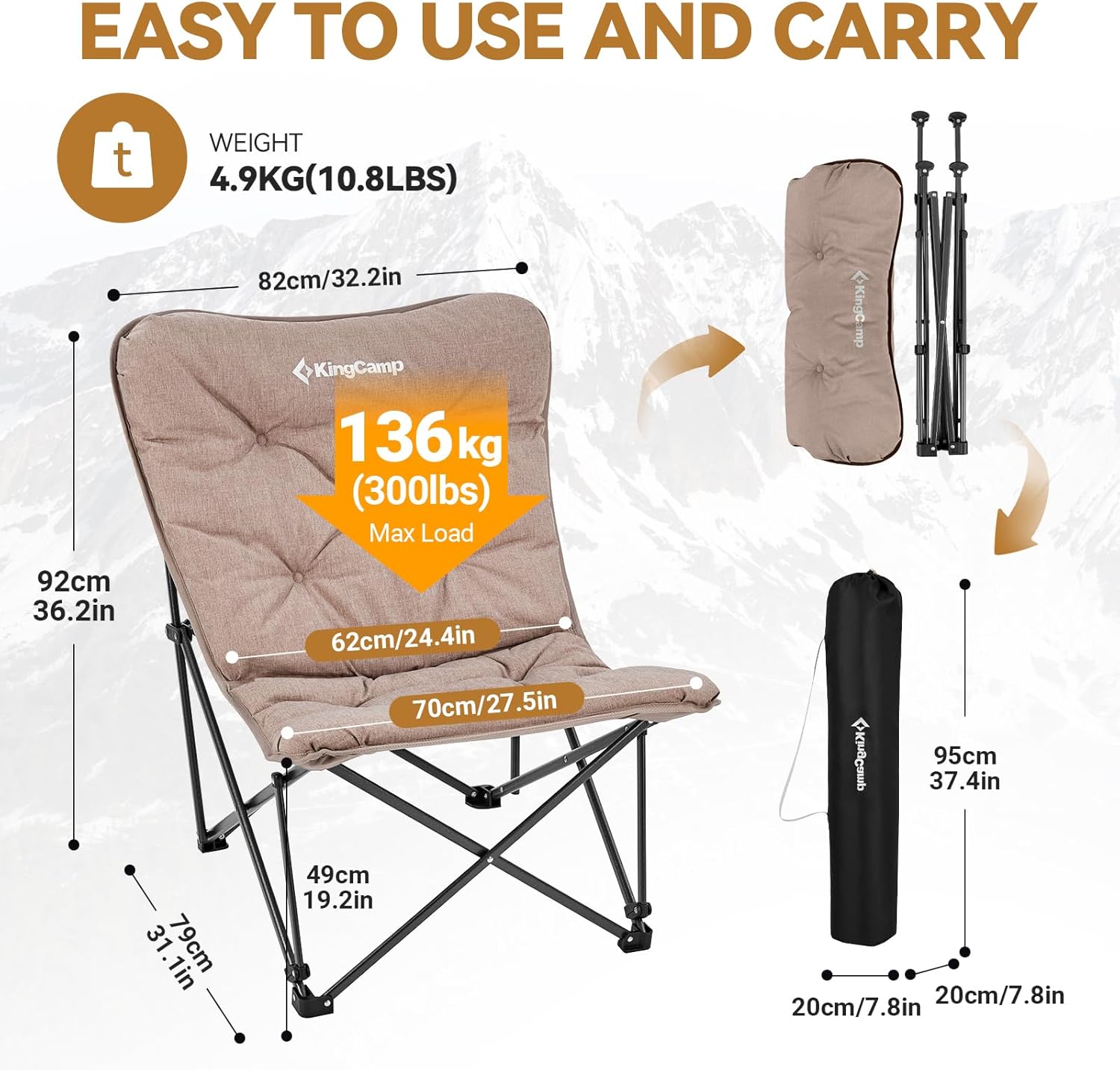 KingCamp Butterfly Chair, Oversized Thick Padded Comfy Camping Chairs Portable Folding Chair 400lbs Heavy Duty Seat with High Backrest & Carry Bag for Outdoor Indoor Patio Lawn Home Living Bed Room wourant