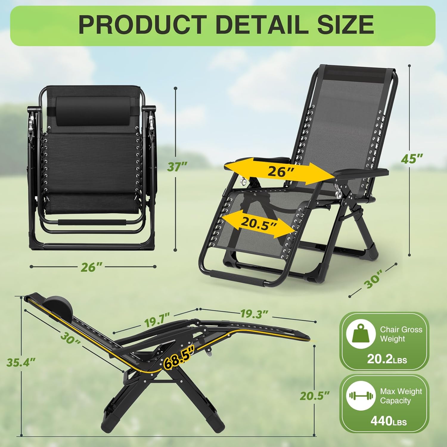 Indoor and outdoor patio chair folding lounge chair zero gravity chair with removable cushion camping lounge chair wourant