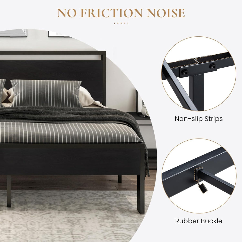 SHA CERLIN 14 Inch Full Size Metal Platform Bed Frame with Wooden Headboard and Footboard wourant
