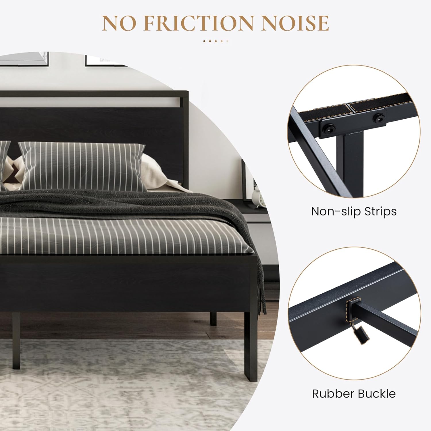SHA CERLIN 14 Inch Full Size Metal Platform Bed Frame with Wooden Headboard and Footboard wourant
