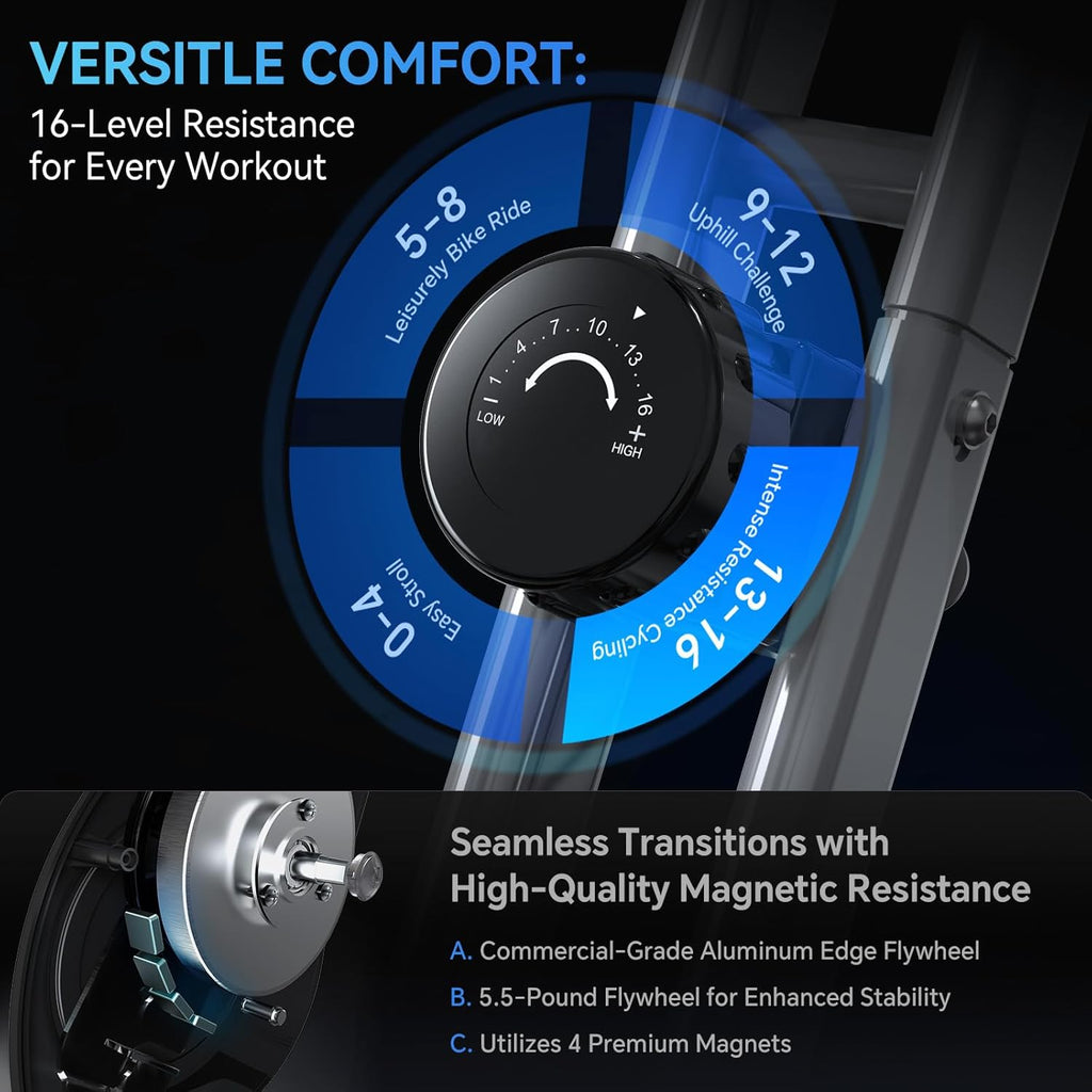 Foldable Exercise Bike Stationary Bikes for Home, 5 IN 1 Indoor Workout Bike, Cycling Bike with 16-Level Quiet Magnetic Resistance, 6.6 LBS Flywheel and 300LBS Capacity, 2025 Designed 817 X-bike wourant