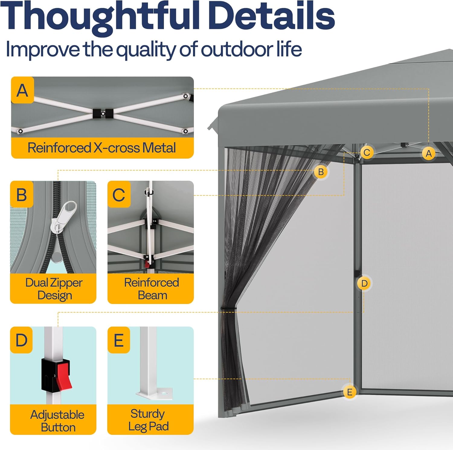 10x10ft Easy Pop-Up Canopy, Outdoor Screen Tent with Mosquito Netting, 2 Zipper Doors, and Roller Bag for Yard Camping Picnic Party Events, Beige wourant