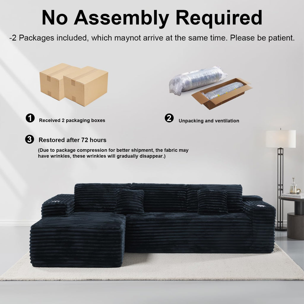 Cloud Sectional Couch with L-Shape Chaise Modern Modular Sofa Deep Seat Built-in Cup Holder wourant
