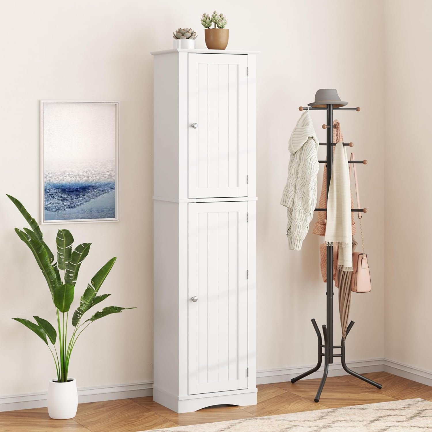 Tall Pantry Cabinet, Freestanding Storage Cabinet, Wooden Kitchen Pantry with 4 Doors and 5 Shelves, 72" Floor Cabinet Organizer wourant