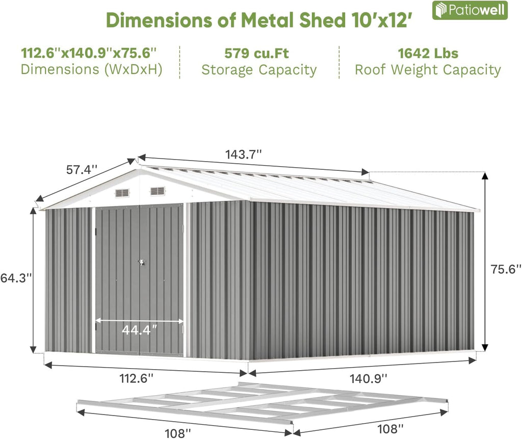 Patiowell 5x3 FT Outdoor Storage Shed Tool Shed with Sloping Roof and Lockable Door Metal Shed wourant