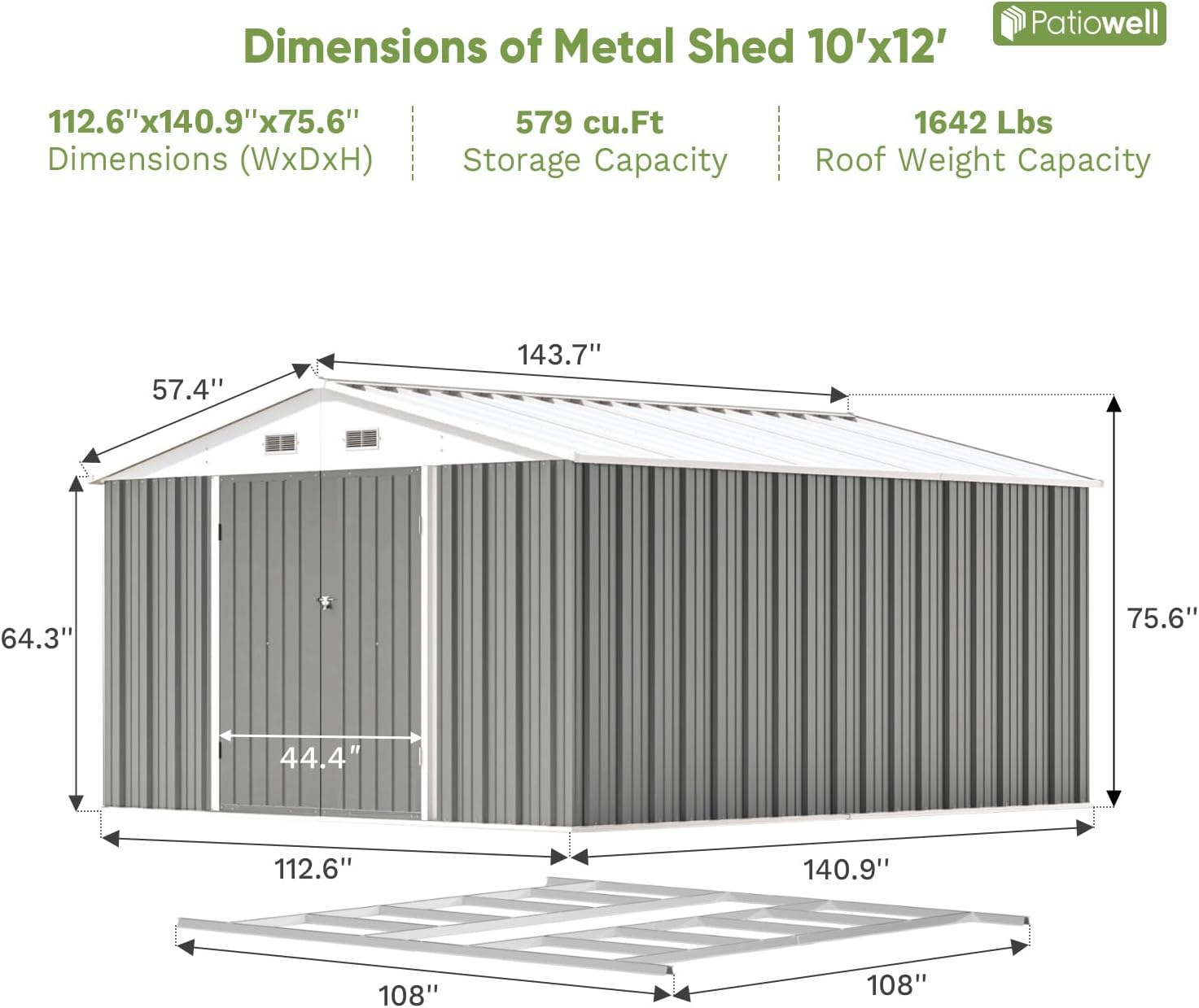 Patiowell 5x3 FT Outdoor Storage Shed Tool Shed with Sloping Roof and Lockable Door Metal Shed wourant