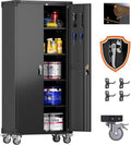 Aobabo 73''H Metal Garage Storage Cabinet with Wheels,Steel Cabinets with 2 Doors and 4 Adjustable Shelves for Home Office,Required Assembly,Black wourant