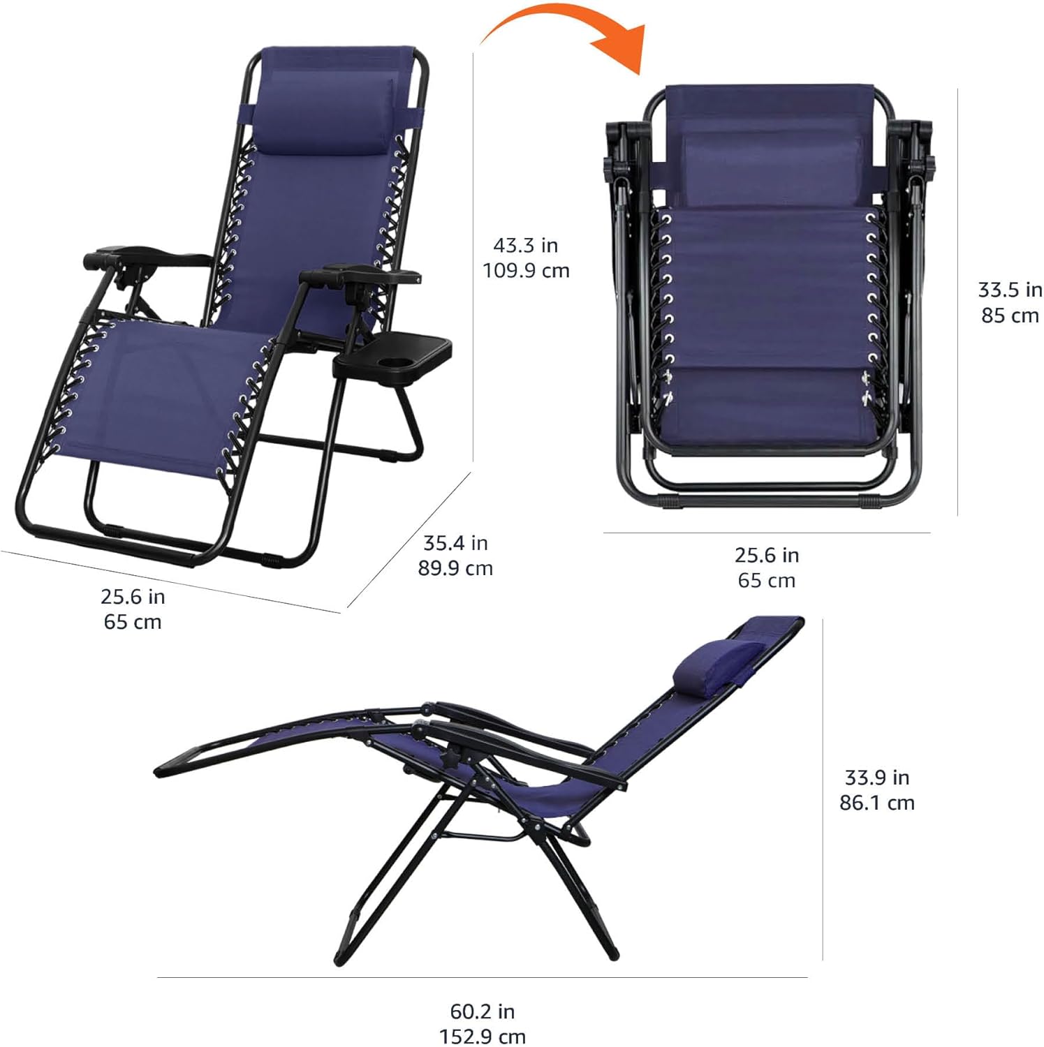 Amazon Basics Outdoor Patio Mesh Adjustable Zero Gravity Lounge Chair Recliners set of 2 with Side Table, 35 x 26 x 43 inches, Beige wourant