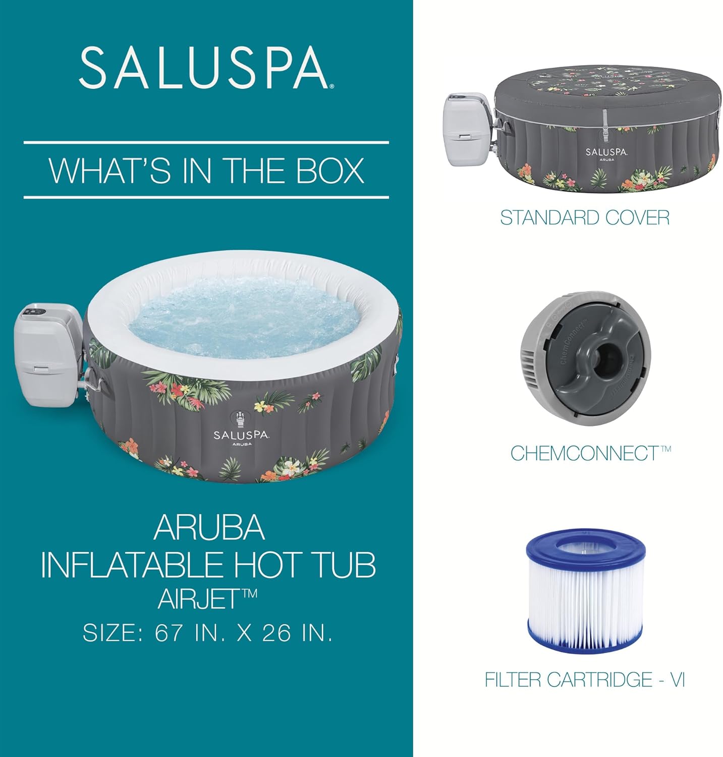 SaluSpa Aruba AirJet Large Round 2 to 3 Person Inflatable Hot Tub Portable Outdoor Spa with 110 AirJets and EnergySense Cover, Grey wourant