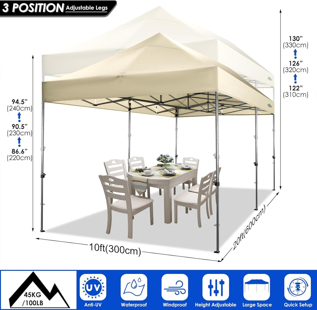 COBIZI 10x20 Heavy Duty Pop up Canopy Tent with 6 sidewalls Easy Up Commercial Outdoor Canopy Wedding Party Tents for Parties All Season Wind & Waterproof Gazebo with Roller Bag,Black(Frame Thickened) wourant