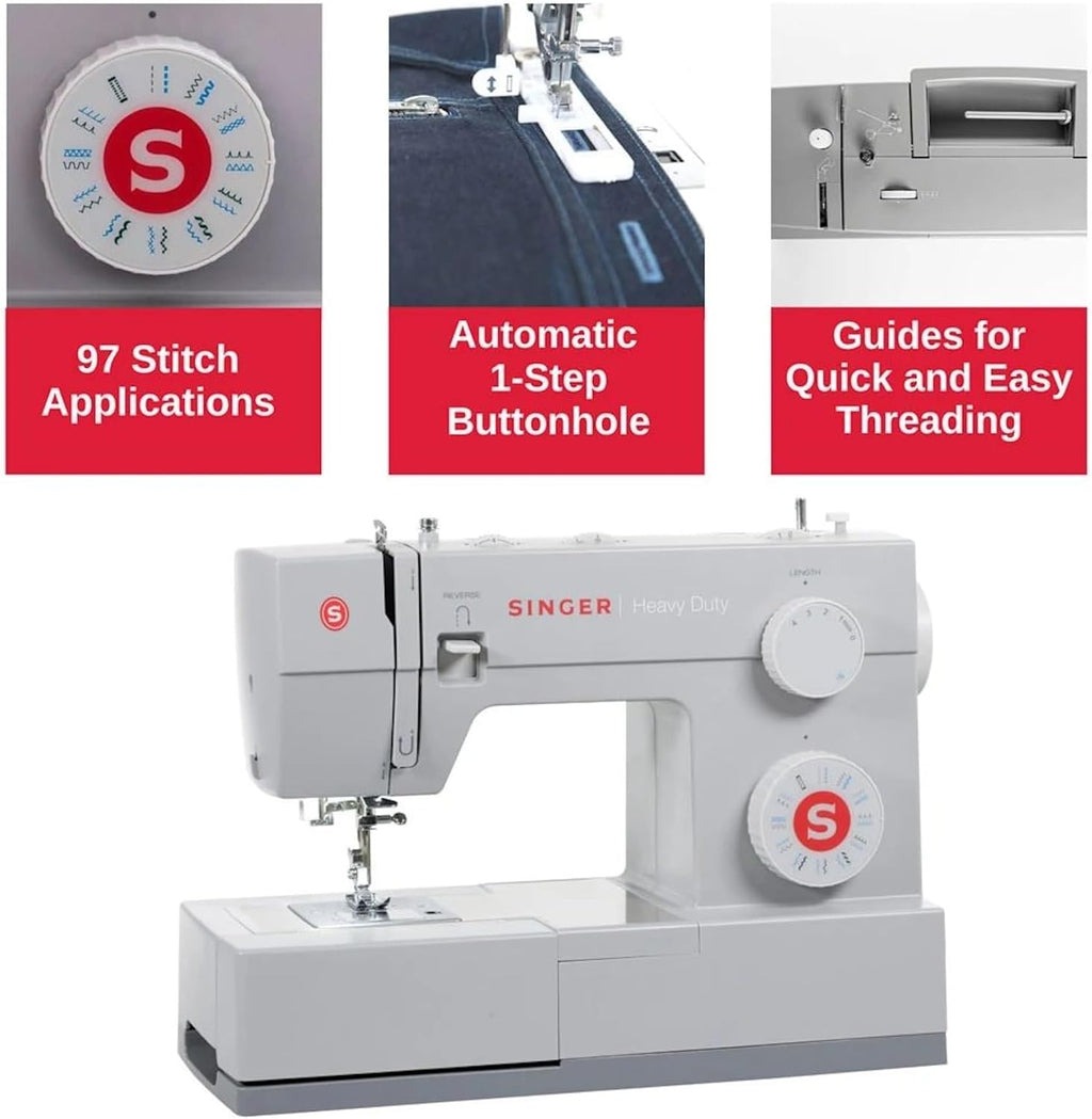SINGER Heavy Duty 4423 High Speed Sewing Machine with Accessory Kit | Strong Motor With Enhanced Piercing Power, 97 Stitch Applications, Full Metal frame, 1-step Buttonhole & LED Light wourant