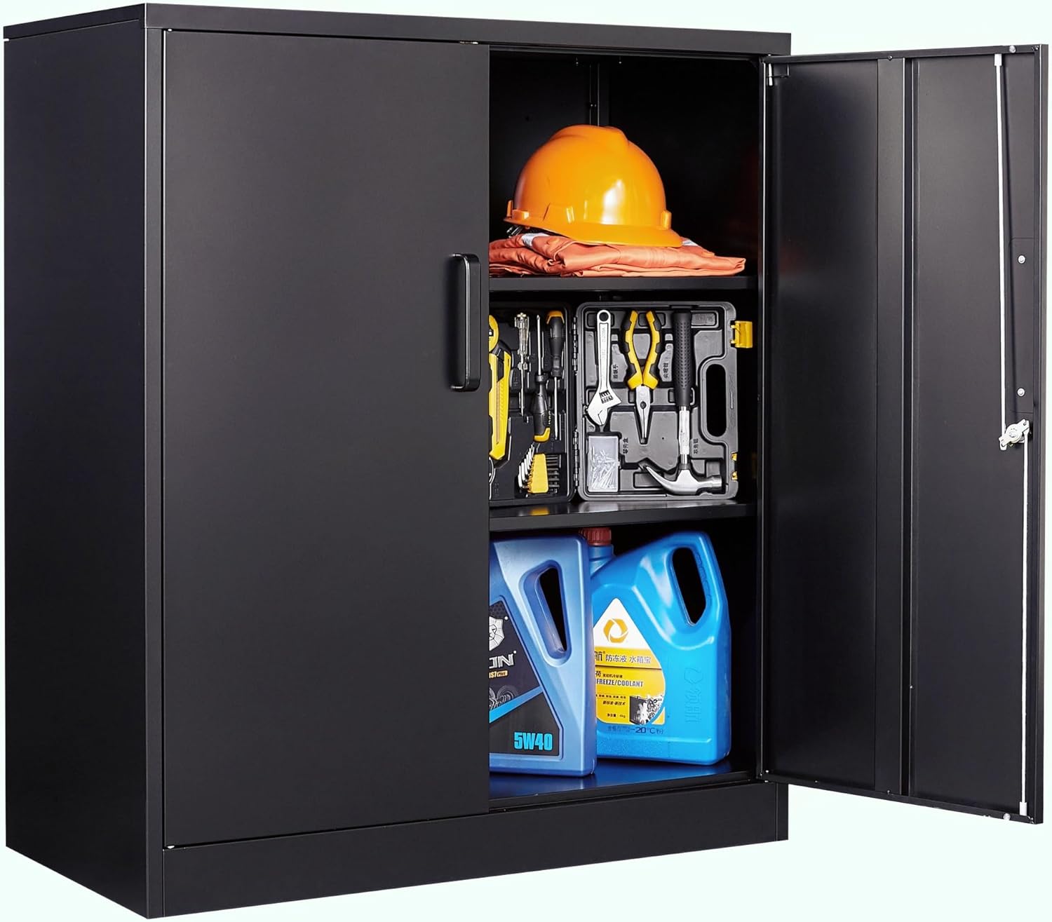 Metal Storage Cabinet with 2 Doors and 6 Shelves,Black Metal Cabinet with Lock,71" Lockable Garage Storage Cabinets,Locking File Cabinet,Steel Tool Cabinets for Home,Office,Garage,Shop,School wourant