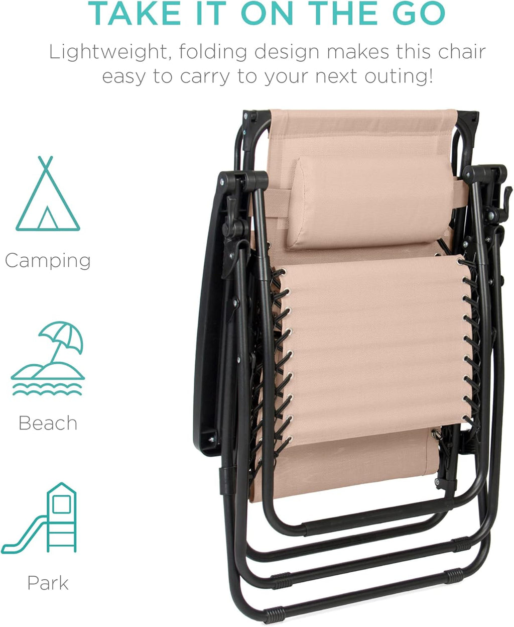 Best Choice Products Folding Zero Gravity Outdoor Recliner Patio Lounge Chair w/Adjustable Canopy Shade, Headrest, Side Accessory Tray, Textilene Mesh - Peacock Blue wourant
