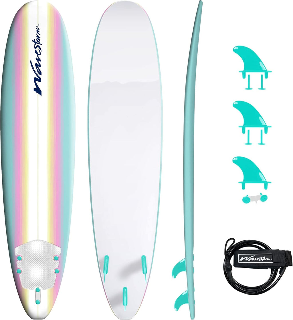 Wavestorm 8ft Classic Surfboard // Foam Wax Free Soft Top Longboard for Adults and Kids of All Levels of Surfing wourant