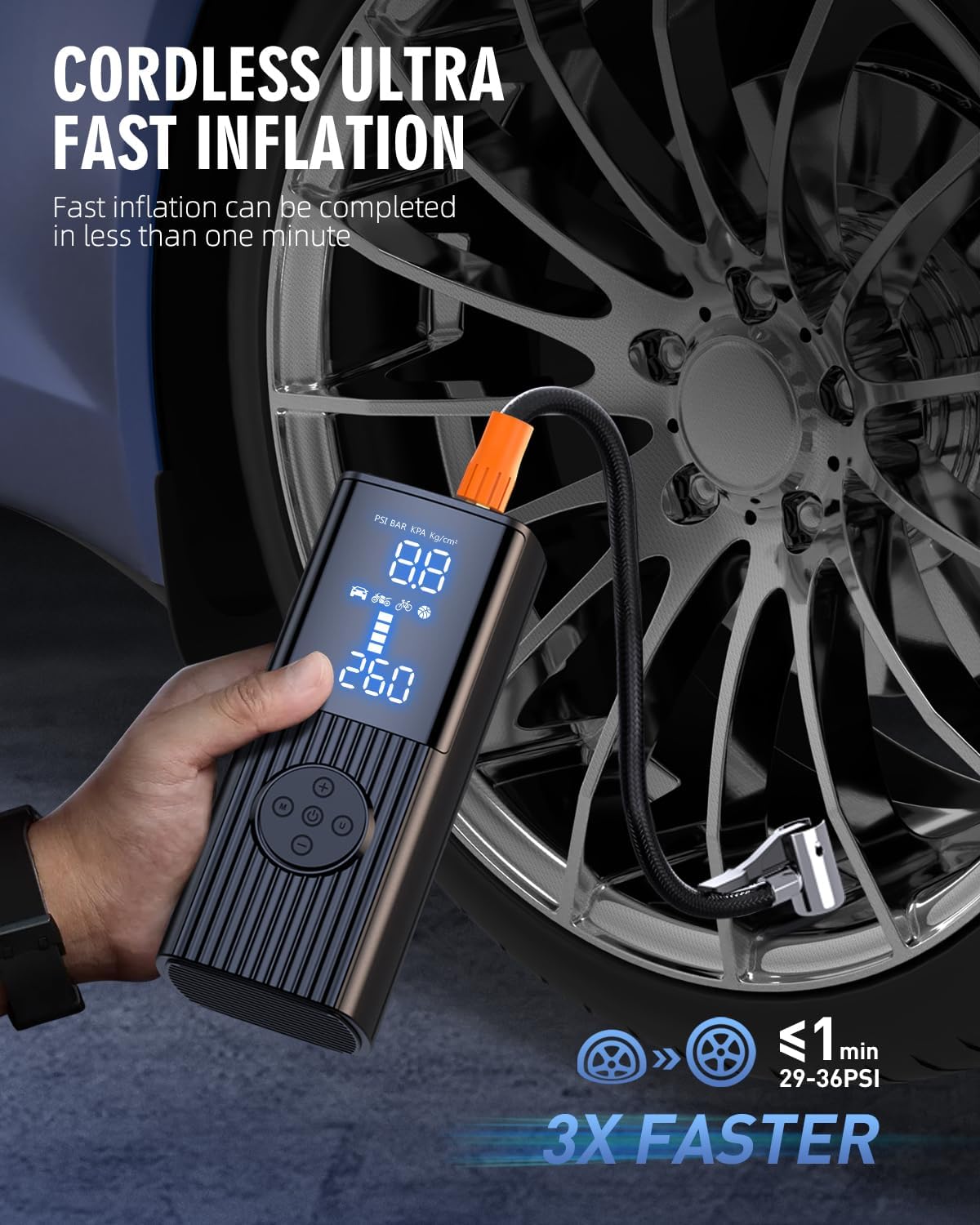 Tire Inflator Portable Air Compressor, 180PSI Portable Air Compressor with with LED Light, 25000mAh & 3X Faster Inflation Air Pump for Car, Bike, Motorcycle, Ball and more wourant