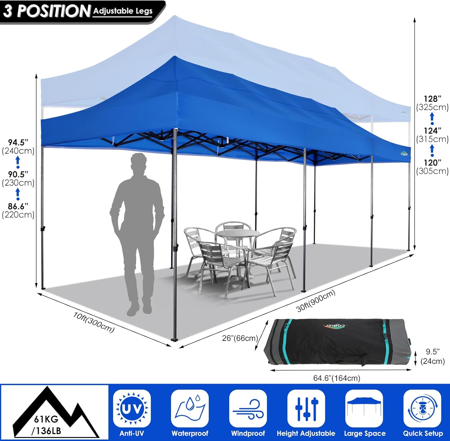 COBIZI 10x20 Heavy Duty Pop up Canopy Tent with 6 sidewalls Easy Up Commercial Outdoor Canopy Wedding Party Tents for Parties All Season Wind & Waterproof Gazebo with Roller Bag,Black(Frame Thickened) wourant
