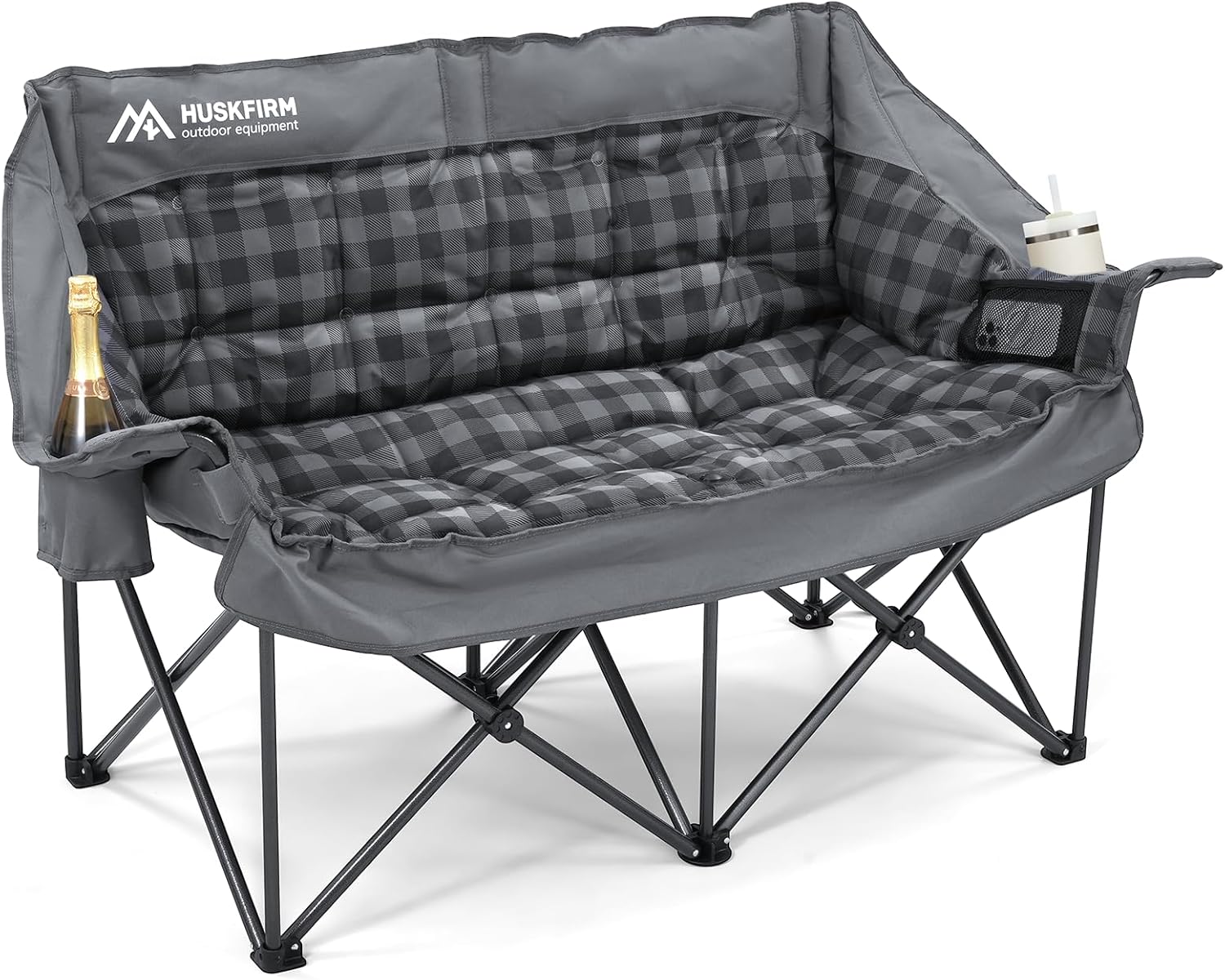 Camping Chair Upholstered Loveseat - Heavy Duty Extra Large Camping Sofa Portable Folding Sofa with Cup Holder and Carry Bag wourant