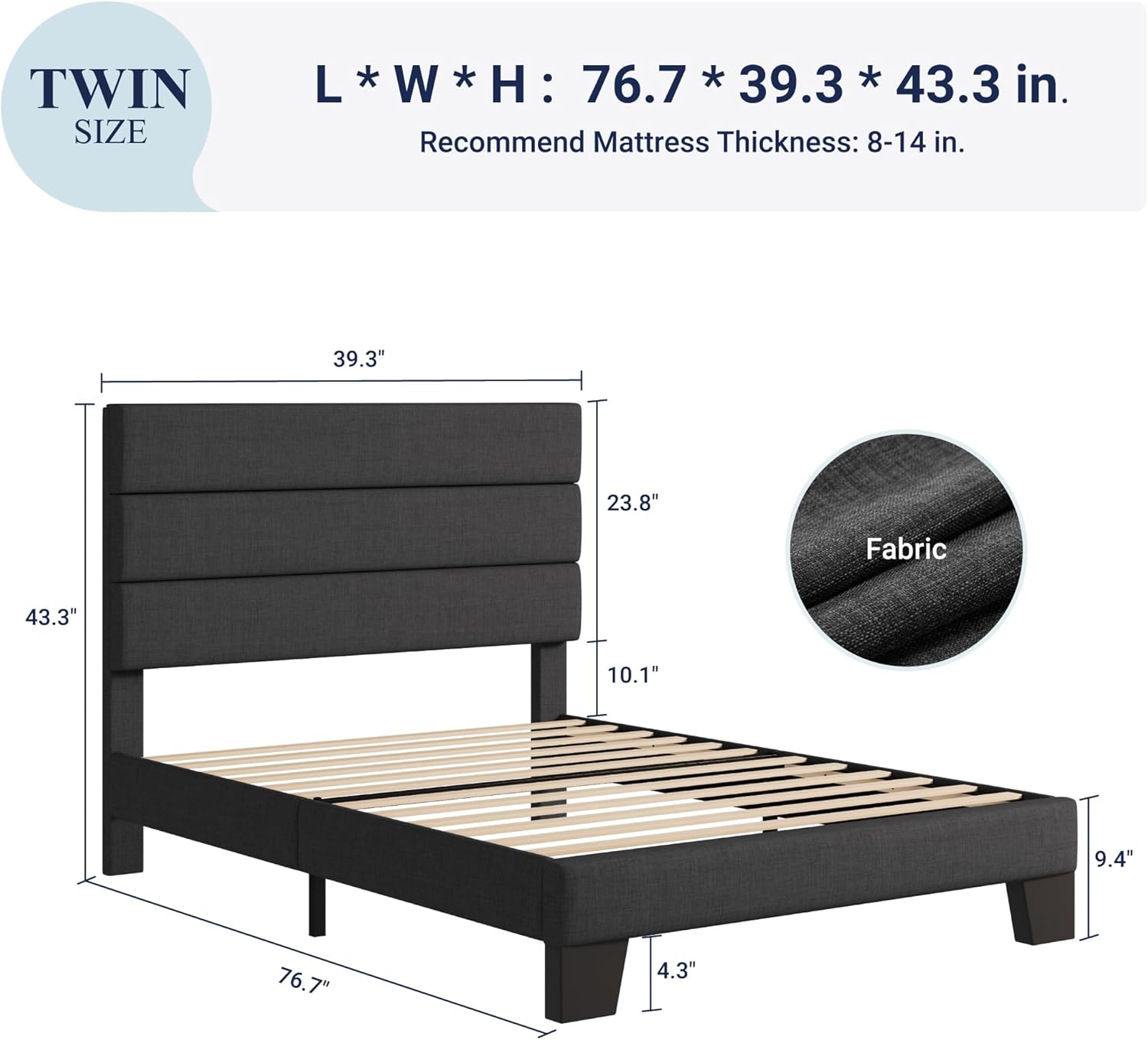 Allewie Queen Size Platform Bed Frame Fabric Upholstered Headboard Wooden Slats Support wourant