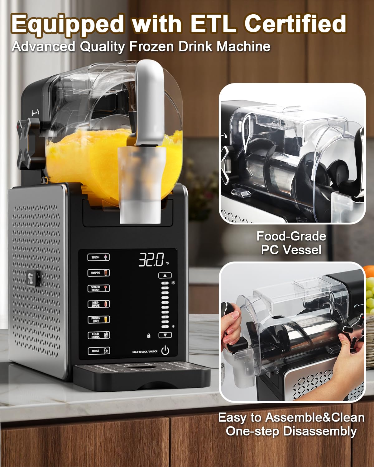 Fiii Slushie Machine 92 oz, Slushy Machine for Home, 6 Preset Programs, Quiet Operation, LED Display, Auto-Clean, No Ice Needed, Perfect for Milkshakes, Margarita Smoothie, Frappes and More wourant