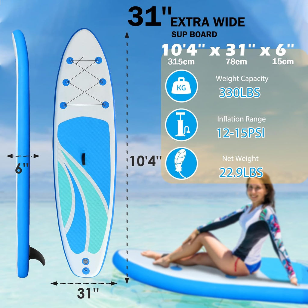 Inflatable Stand Up Paddle Board for Adult All Skill Levels- 10'4" Ultra-Light SUP Paddleboard