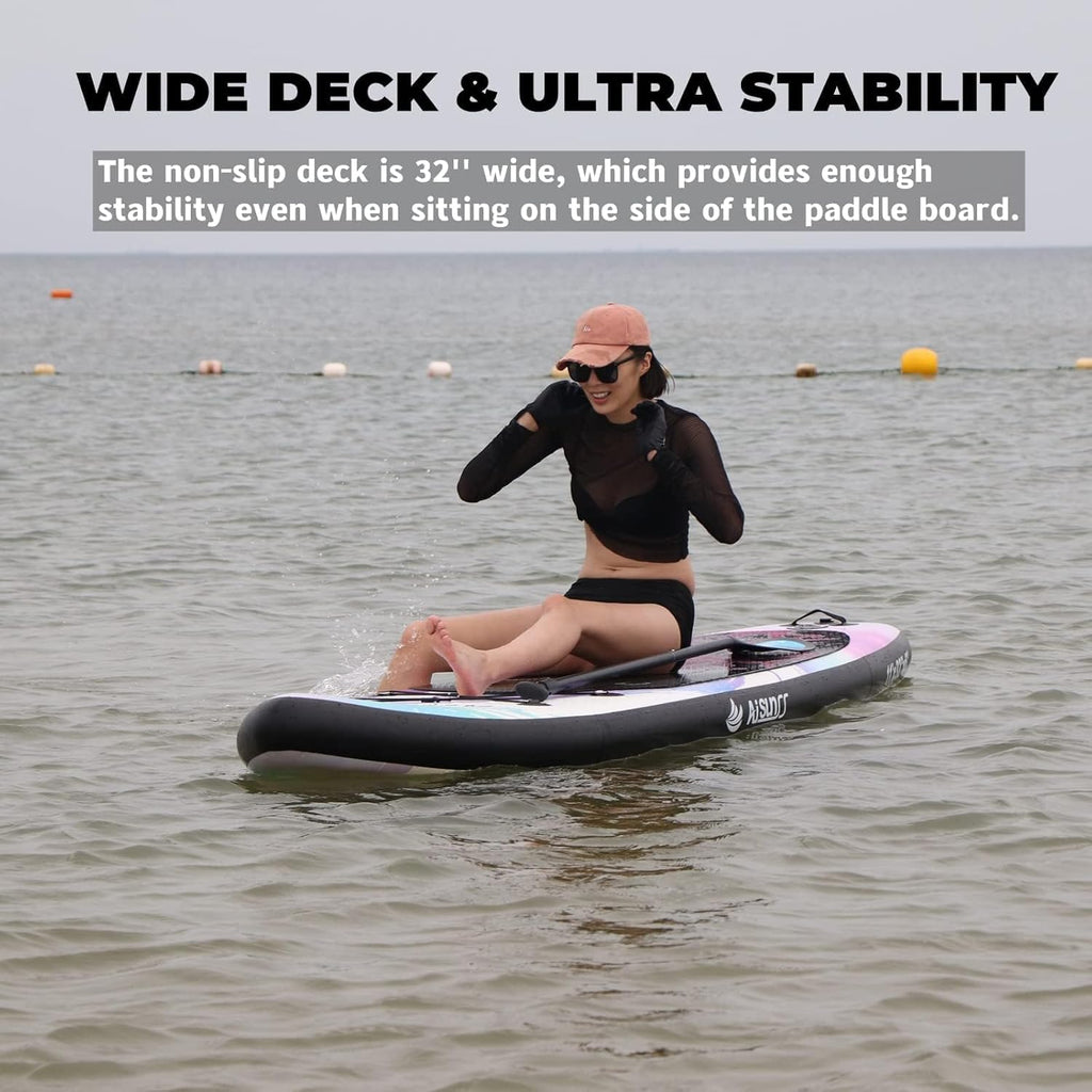 Inflatable wide SUP board with SUP carrying bag, hand pump, 10L waterproof bag and adjustable paddle wourant