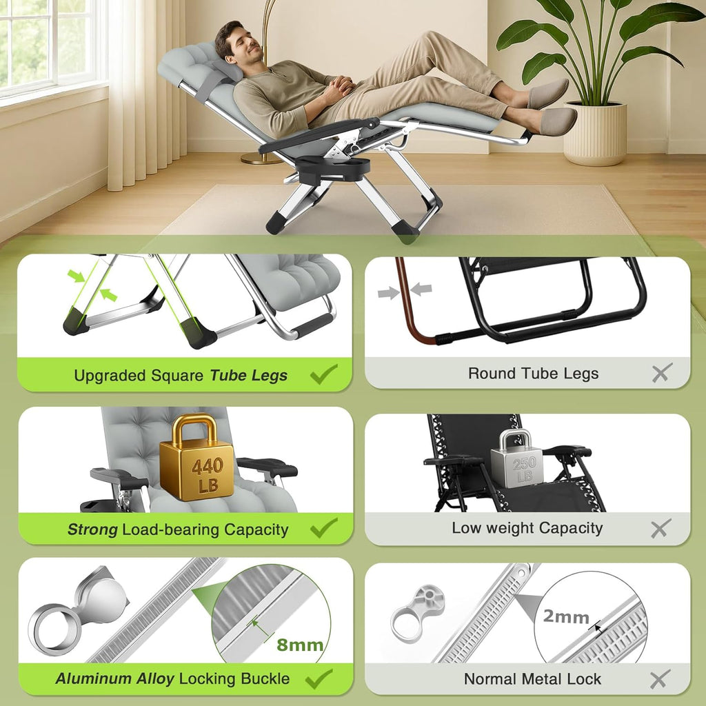 Indoor and outdoor patio chair folding lounge chair zero gravity chair with removable cushion camping lounge chair wourant