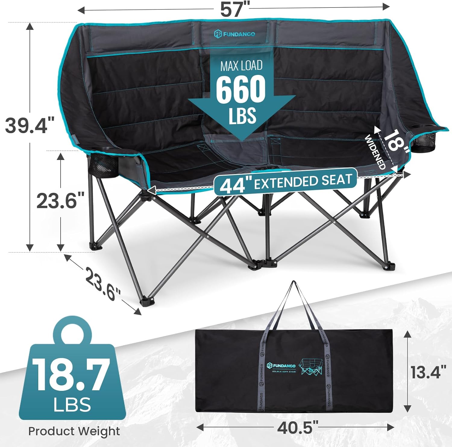 Double Camping Chair with Cooler 3-Person Folding Extra Large Camping Chair with 1000-Pound Load Capacity wourant