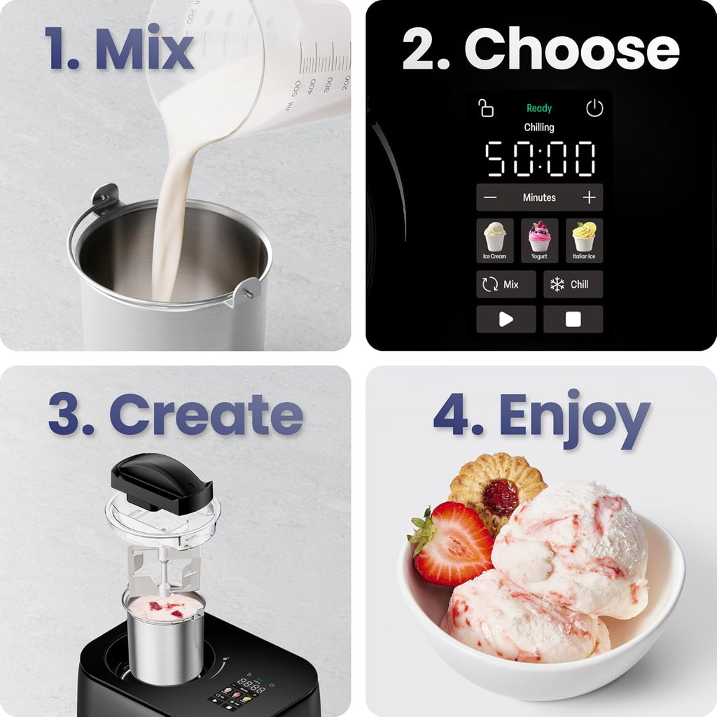 Iceman by Chefman Ice Cream Maker, No Pre-Freezing with Built-In Compressor, Makes Ice Cream, Froyo, Sorbet, Sherbet, Italian Ice, Frozen Yogurt, Digital Display w/ 3 Presets, 2 Pint Inserts Included woonhhop
