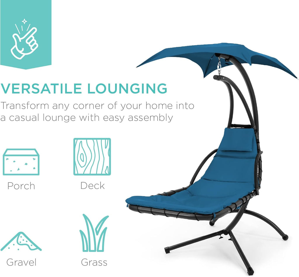 Best Choice Products Outdoor Hanging Curved Steel Chaise Lounge Chair Swing w/Built-in Pillow and Removable Canopy - Teal wourant