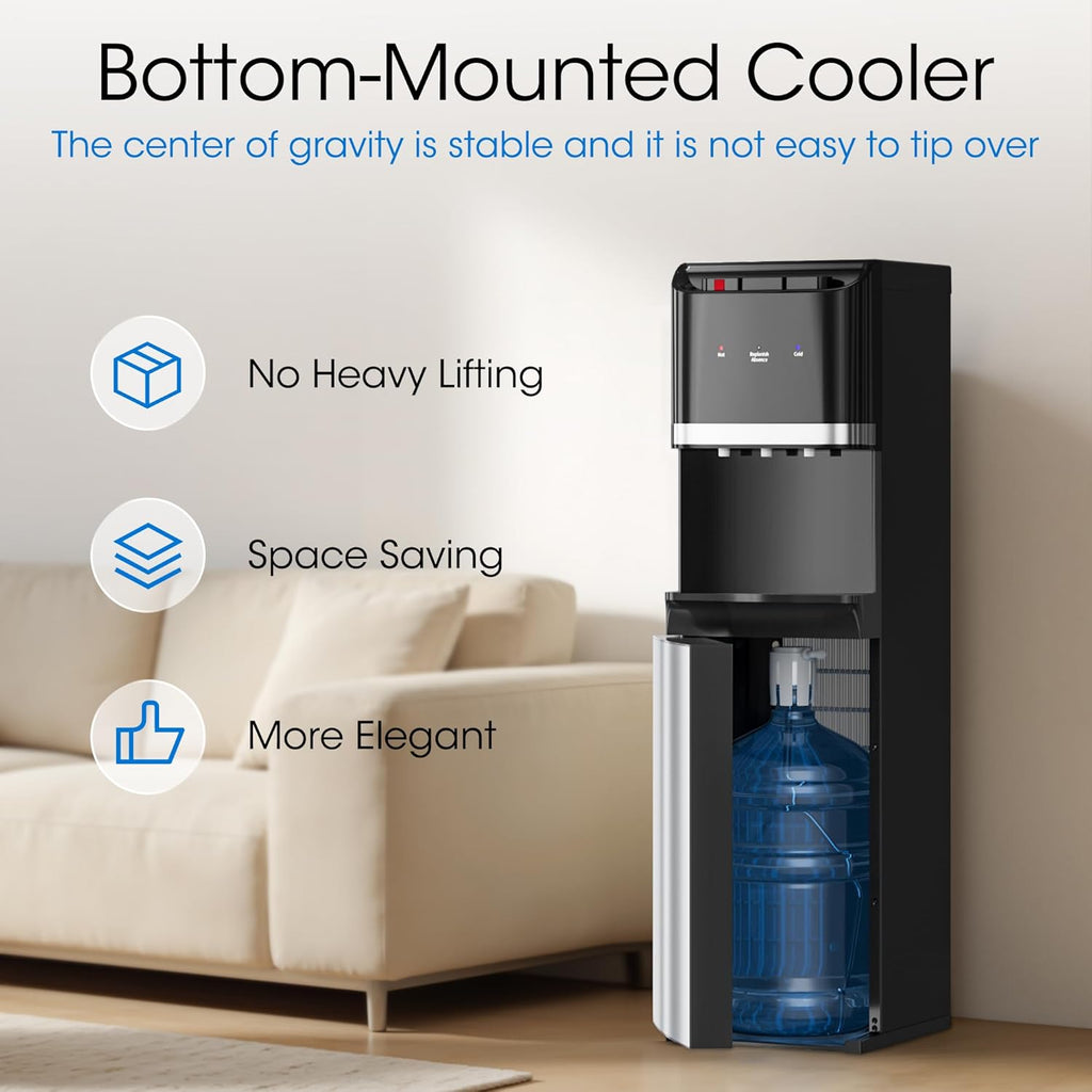 Bottom-loading water dispenser, 5-gallon water bottle, three temperature settings - hot water wourant