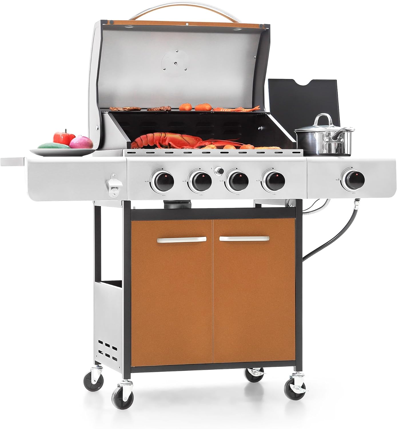 Captiva Designs 4-Burner Propane Gas BBQ Grill with Side Burner & Porcelain-Enameled Cast Iron Grates, 42,000 BTU Output Stainless Steel Grill for Outdoor Cooking Kitchen and Patio Backyard Barbecue wourant
