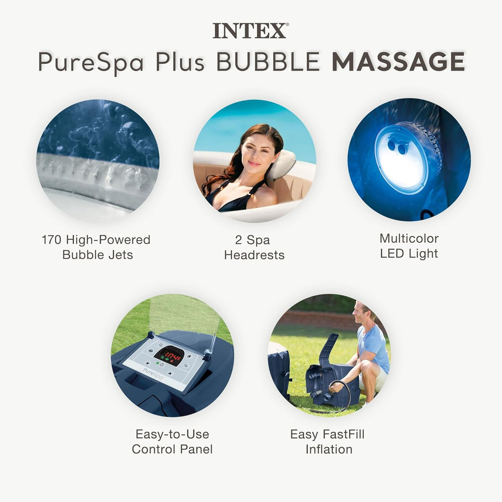 INTEX 28431EP PureSpa Plus Bubble Massage Inflatable Spa Set Includes Energy Efficient Spa Cover wourant