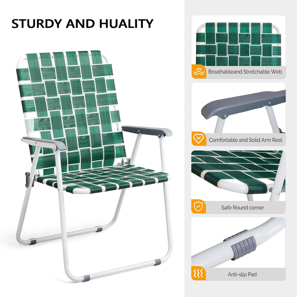 VINGLI Patio Lawn Webbed Folding Chairs Set of 2, Outdoor Beach Portable Lawn Chair Camping Chair Beach Chair wourant