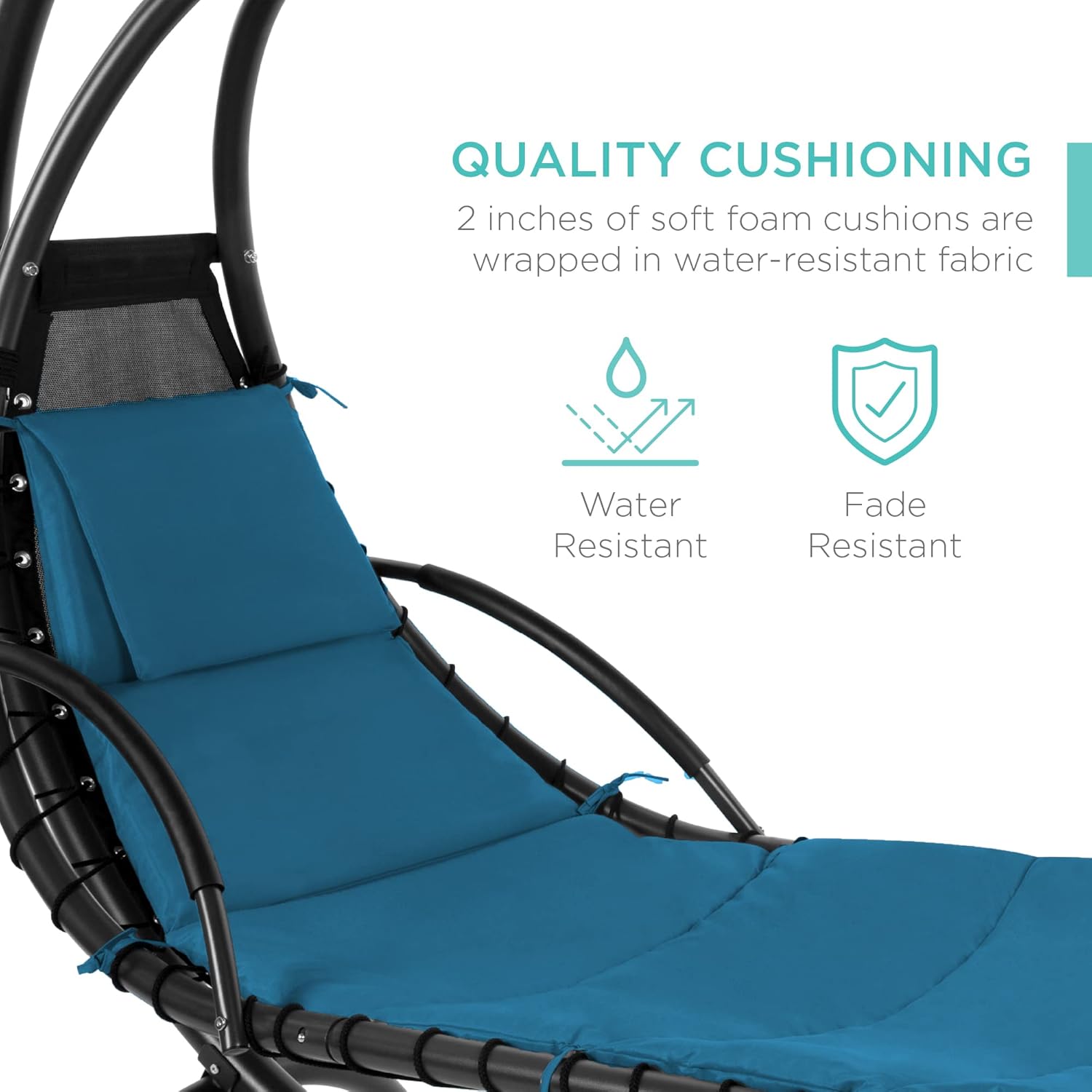 Best Choice Products Outdoor Hanging Curved Steel Chaise Lounge Chair Swing w/Built-in Pillow and Removable Canopy - Teal wourant
