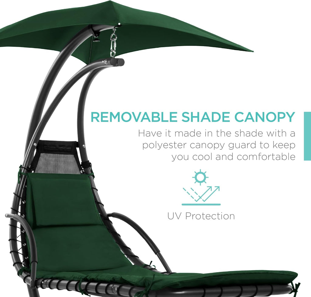 Best Choice Products Outdoor Hanging Curved Steel Chaise Lounge Chair Swing w/Built-in Pillow and Removable Canopy - Teal wourant