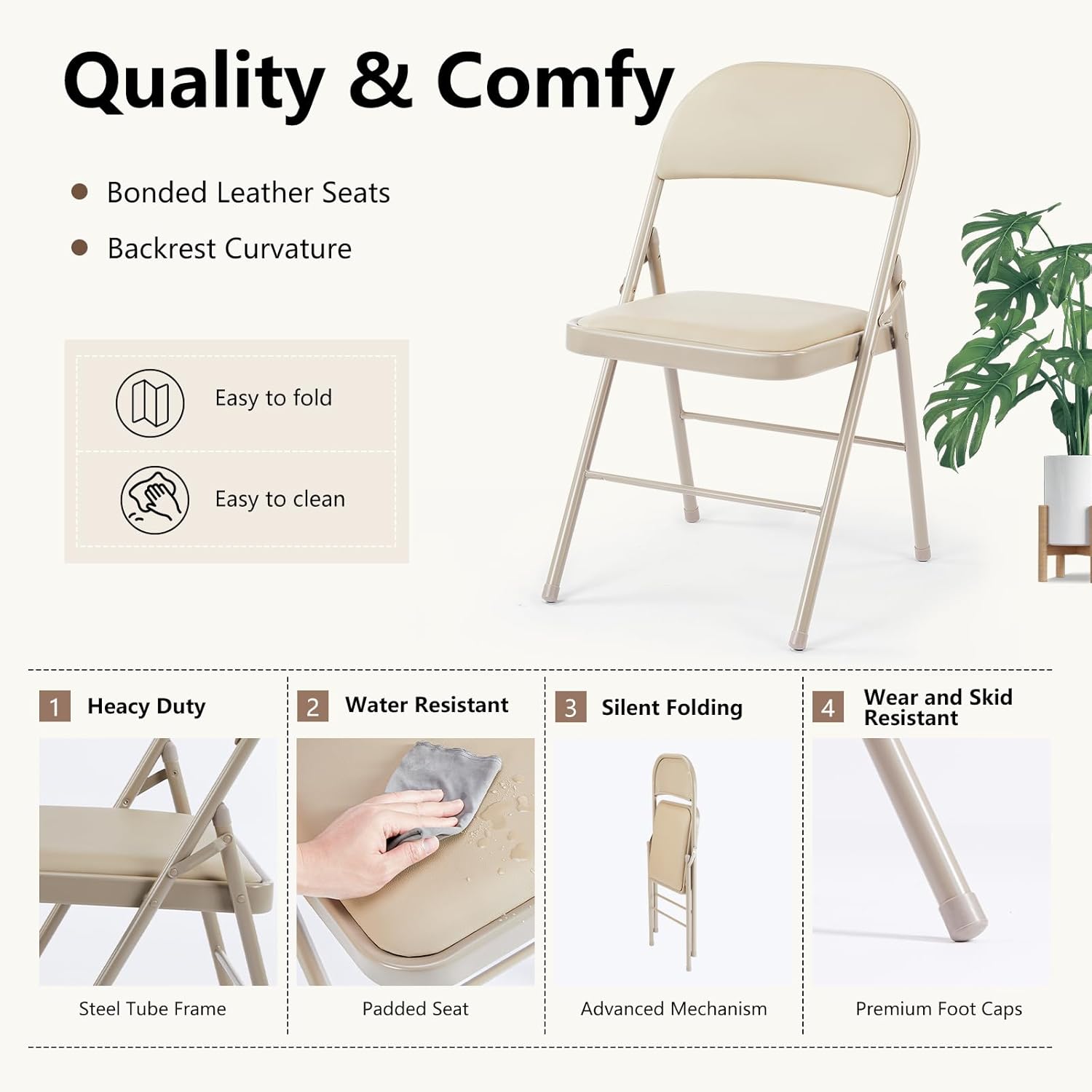 DUMOS 2 Pack Leather Padded Folding Chair, Indoor Outdoor Portable Stackable Commercial Seat wourant