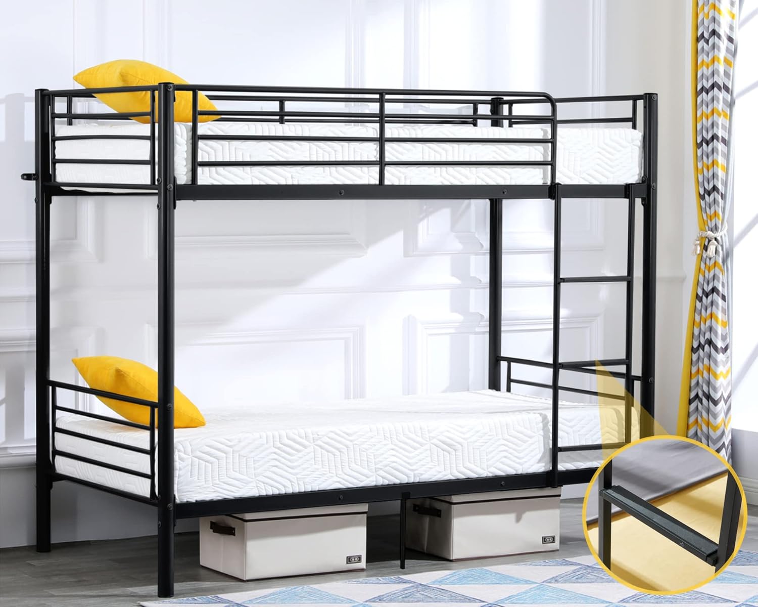 Bonnlo Bunk Bed Twin Over Twin for Kids/Teens/Adults Heavy Duty 2 Decker Bed with Flat Ladder wourant