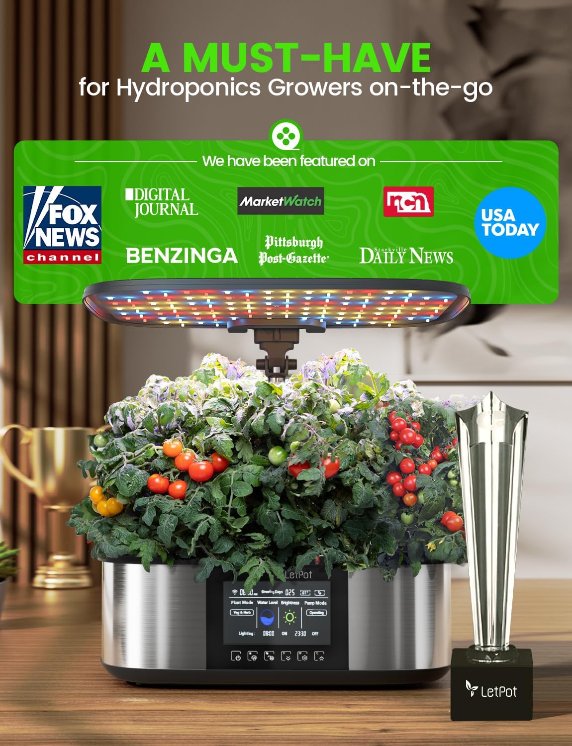 Hydroponic Planting System, 12 Indoor Smart Herb Garden Set, Indoor Garden, App and WiFi Control, with 24W Grow LED, 5.5L Water Tank, Pump System, Automatic Timer wourant