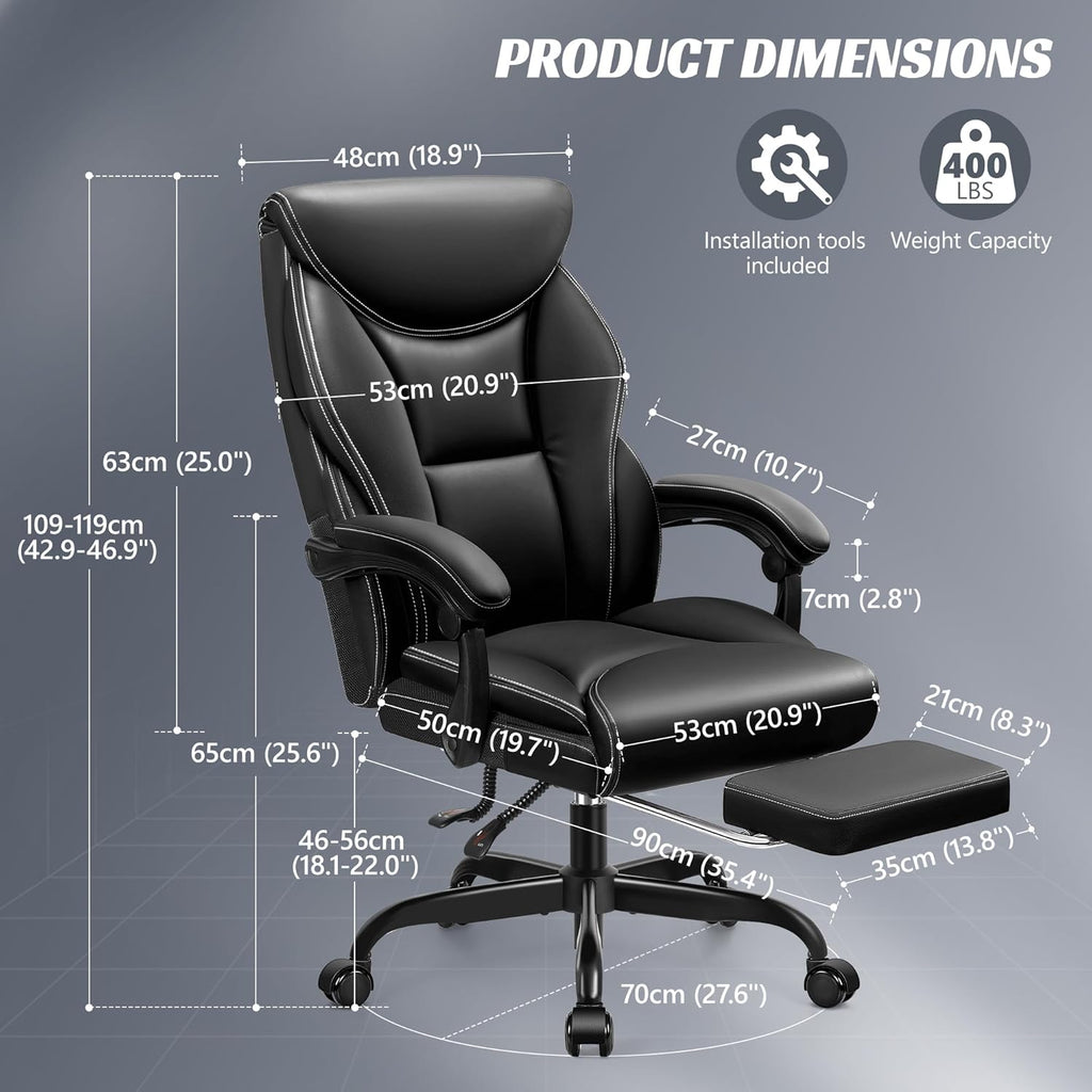 Office Chair Large High-Foot Computer Desk Chair, Breathable Leather Chair Lumbar Support Rotating Computer Chair wourant