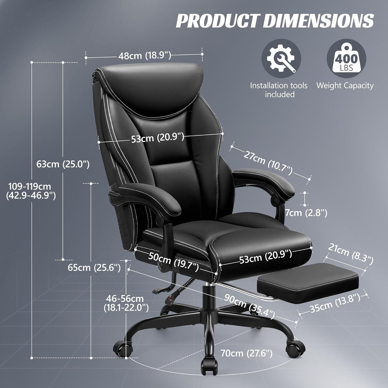 Office Chair Large High-Foot Computer Desk Chair, Breathable Leather Chair Lumbar Support Rotating Computer Chair wourant