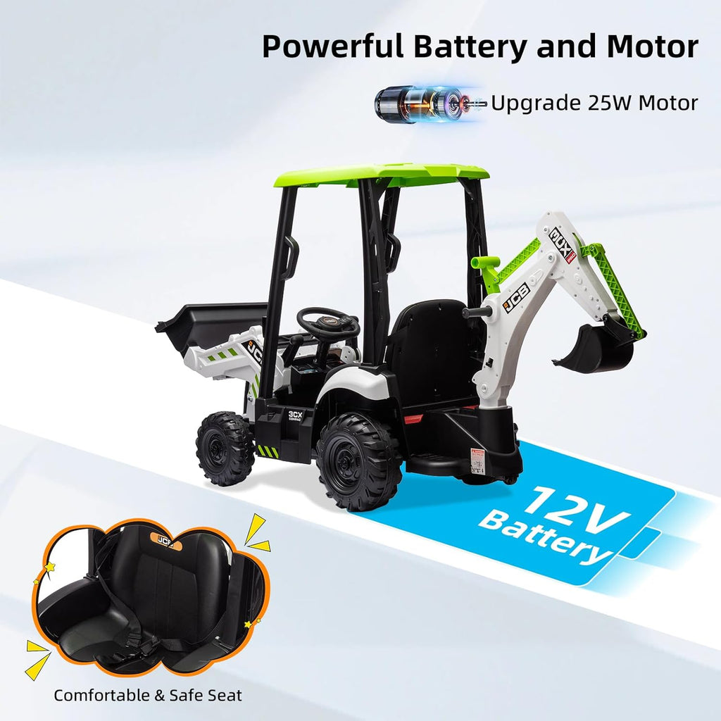 12V JCB Ride On Excavator, Ride on Toys for Kids 4-8, Electric Car for Kids with Tractor, Bulldozer, Digging Arm, Backhoe Toy Car with Slow Start/Stop, Adjustable Speeds wourant
