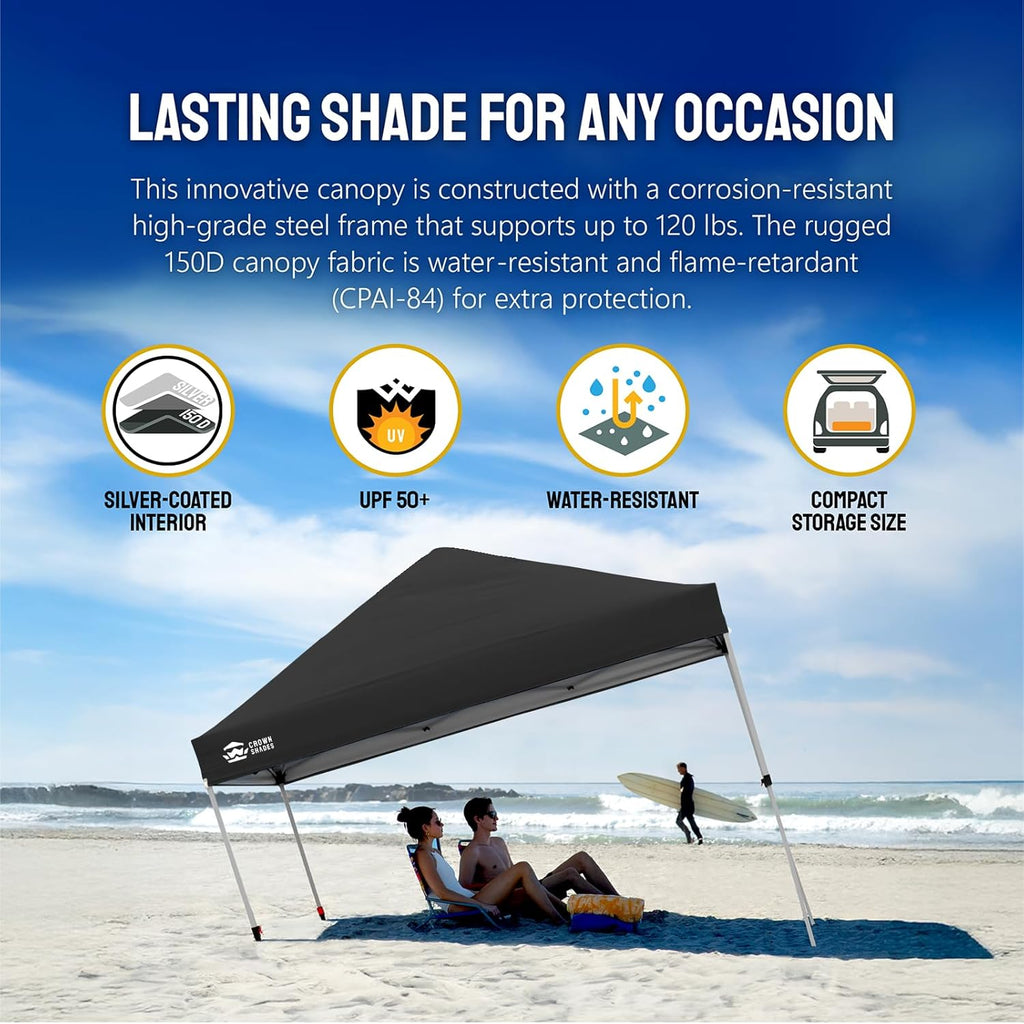 10x10 Pop-Up Awning - One-Click Installation Beach Tent - Outdoor Sunshade Silver Coated Top, 3 Heights and 4 Sand Pockets wourant