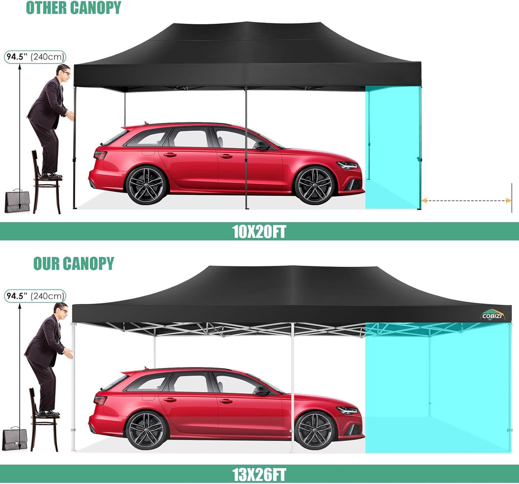 COBIZI 10x20 Heavy Duty Pop up Canopy Tent with 6 sidewalls Easy Up Commercial Outdoor Canopy Wedding Party Tents for Parties All Season Wind & Waterproof Gazebo with Roller Bag,Black(Frame Thickened) wourant