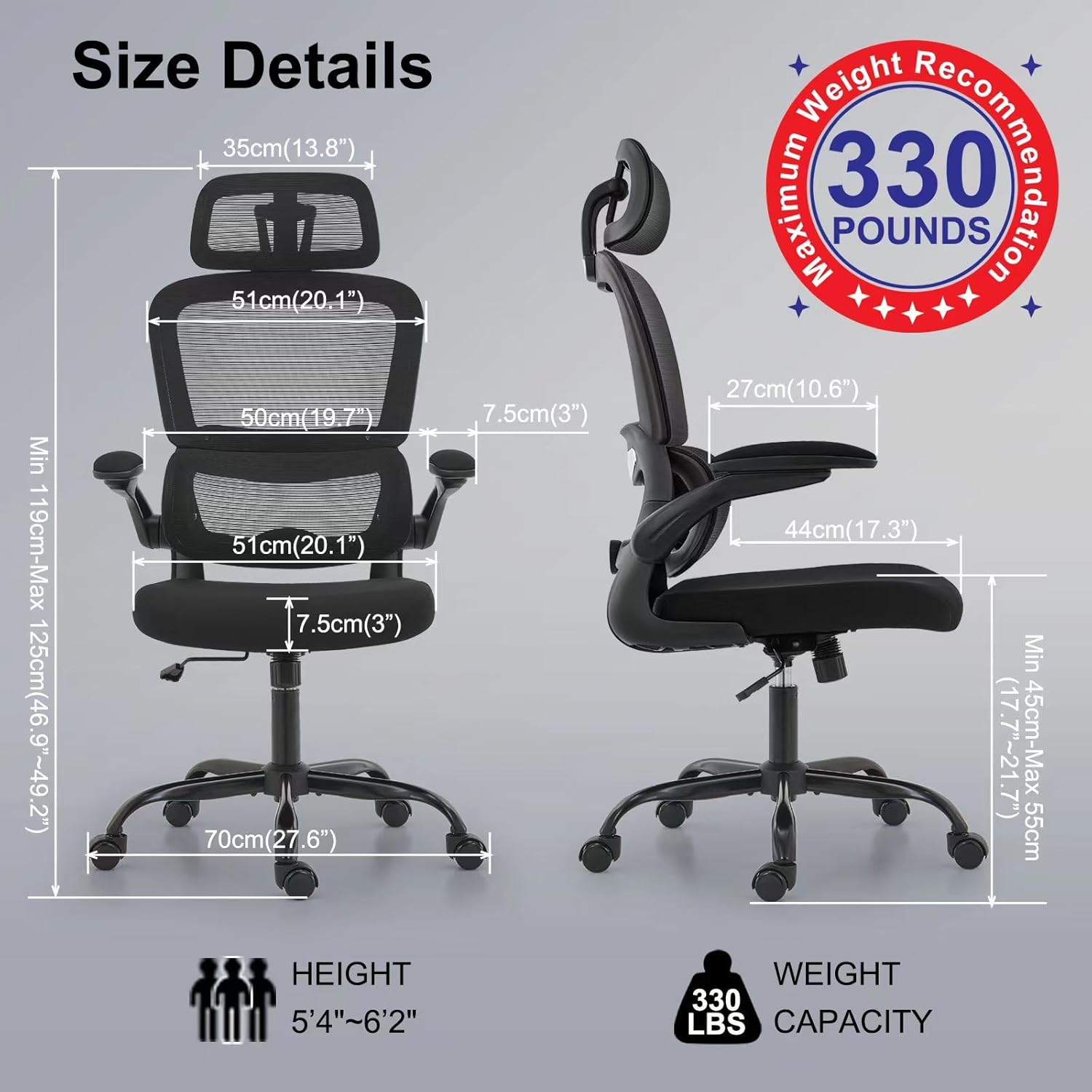 Office Chair Ergonomic Desk Chair, 330 lbs Home Mesh Desk Chair with Wheels, Comfortable Gaming Chair, High Back Office Chair wourant